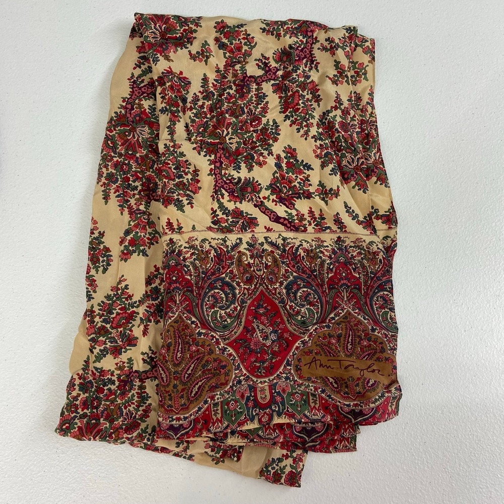 Ann Taylor women's beige red paisley print lightweight satin scarf‎ accessories